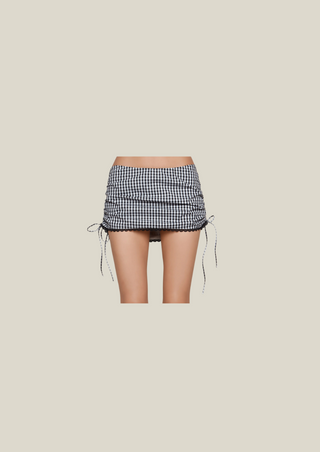 Lace Gingham Ruched Mini Skirt